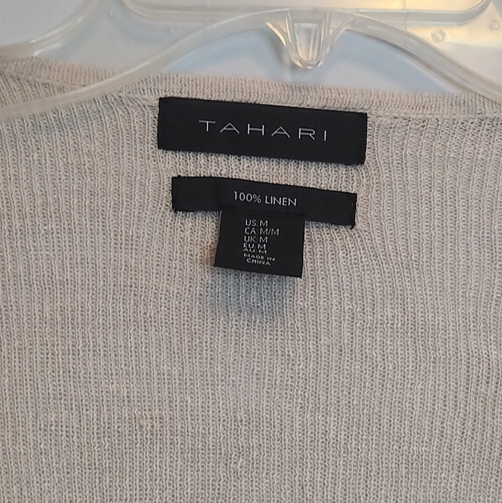 Tahari Linen Cream Cardigan Size Medium - Picture 2 of 7